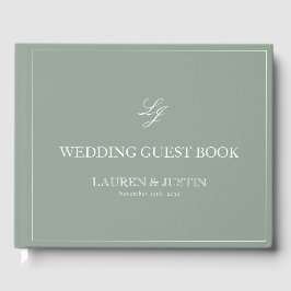 Monogram Sage Green Elegant Calligrafy Wedding Gästebuch