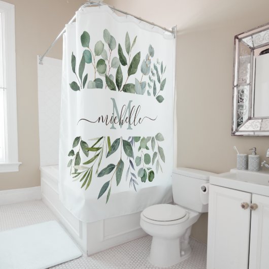 Monogram Sage Green Eucalyptus Greenerenerenerity  Duschvorhang (Beispiel)