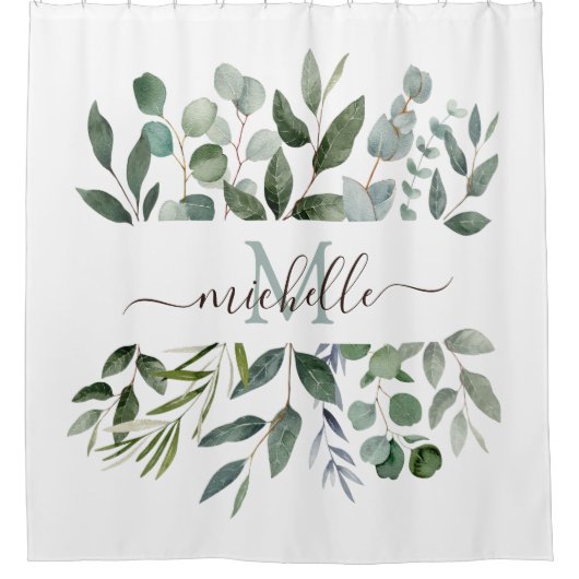 Monogram Sage Green Eucalyptus Greenerenerenerity  Duschvorhang (Vorderseite)