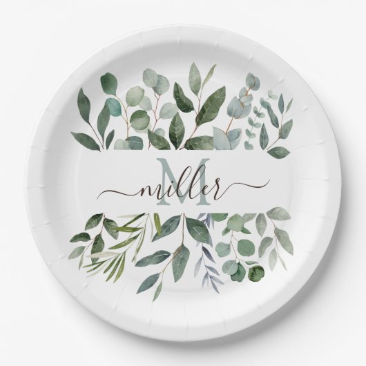 Monogram Sage Green Eucalyptus Greenerenerenerity Pappteller (Vorderseite)