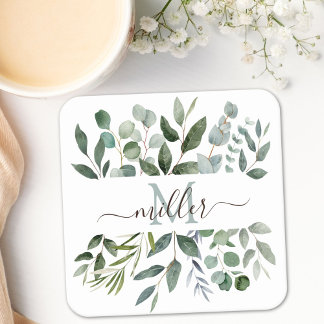 Monogram Sage Green Eucalyptus Greenerenerenerity Rechteckiger Pappuntersetzer
