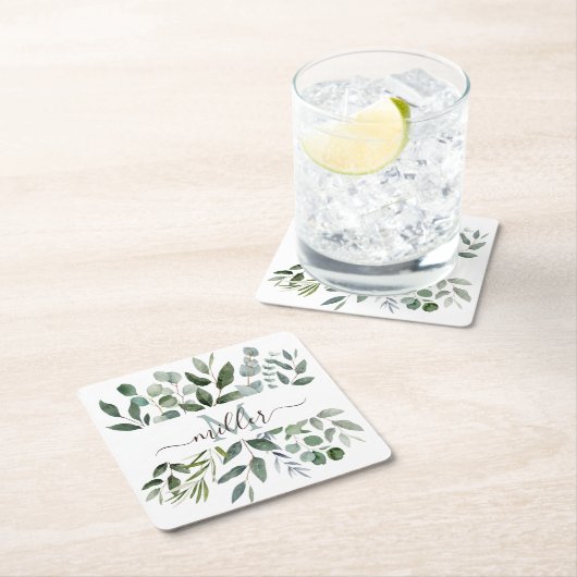 Monogram Sage Green Eucalyptus Greenerenerenerity  Rechteckiger Pappuntersetzer (Vor Ort)