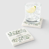 Monogram Sage Green Eucalyptus Greenerenerenerity Steinuntersetzer (Seitenansicht)