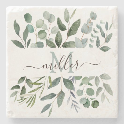 Monogram Sage Green Eucalyptus Greenerenerenerity Steinuntersetzer (Vorderseite)