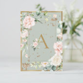 Monogram Sage Green Floral Elegante Letter A Dankeskarte (Stehend Vorderseite)