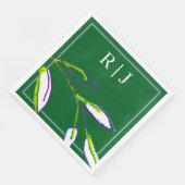 Monogram Sage Green Leaf Art Dusty Blue Wedding Serviette (Ecke)