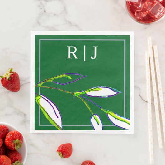 Monogram Sage Green Leaf Art Dusty Blue Wedding Serviette (Beispiel)