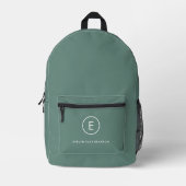 Monogram Sage Green Minimal Simple Modern Scandi Bedruckter Rucksack (Vorderseite)