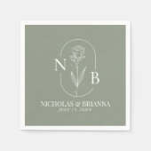 Monogram Sage Green Minimalistisch Elegant Wedding Serviette (Vorderseite)