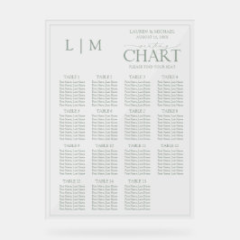Monogram Sage Green Modern Wedding Seating Chart Acrylschild