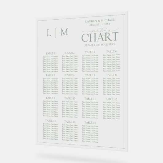 Monogram Sage Green Modern Wedding Seating Chart Acrylschild (Winkel)