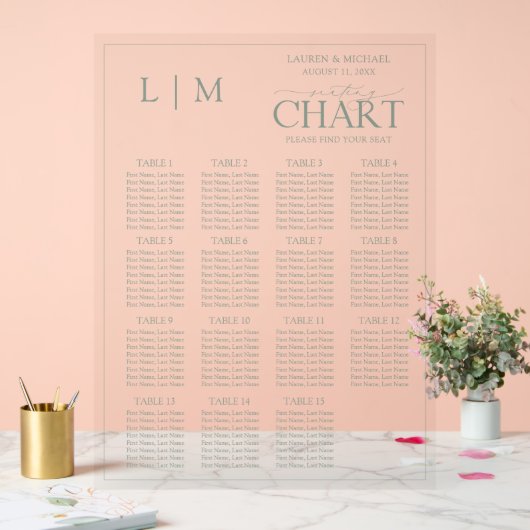 Monogram Sage Green Modern Wedding Seating Chart Acrylschild (Hochzeit)