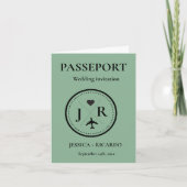 Monogram Sage Green Pass Hochzeit in Urlaubsort Einladung (Vorderseite)
