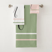 Monogram Sage Green Pink White Stripes Badhandtuch Set (Insitu)