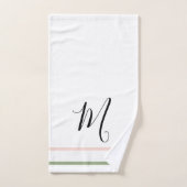 Monogram Sage Green Pink White Stripes Badhandtuch Set (Handtuch)