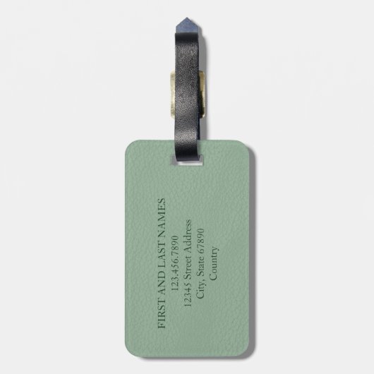 Monogram Sage Green Printed Leather Art Custom Gepäckanhänger (Rückseite vertikal)