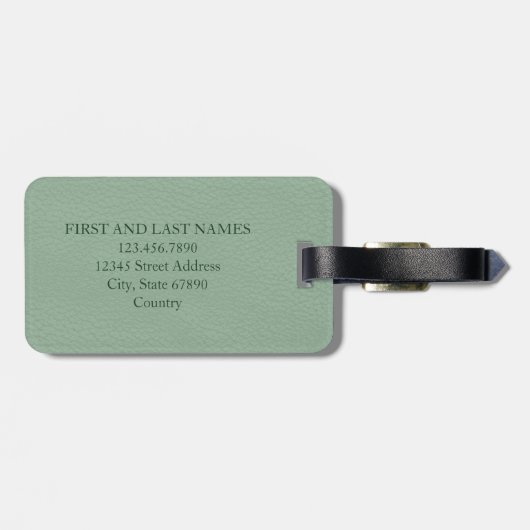 Monogram Sage Green Printed Leather Art Custom Gepäckanhänger (Rückseite horizontal)