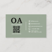 Monogram Sage Green QR Code Modern Minimalistisch Visitenkarte (Rückseite)