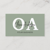 Monogram Sage Green QR Code Modern Minimalistisch Visitenkarte (Vorderseite)