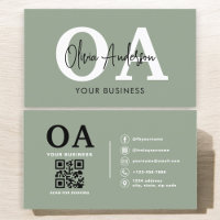 Monogram Sage Green QR Code Modern Minimalistisch