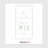 Monogram Sage Green Quote Adventure Begins Wedding Aufkleber (Blatt)