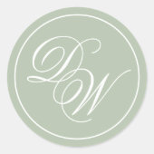 Monogram Sage Green Simple White Script 2 Initiale Runder Aufkleber (Vorderseite)