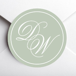 Monogram Sage Green Simple White Script 2 Initiale Runder Aufkleber