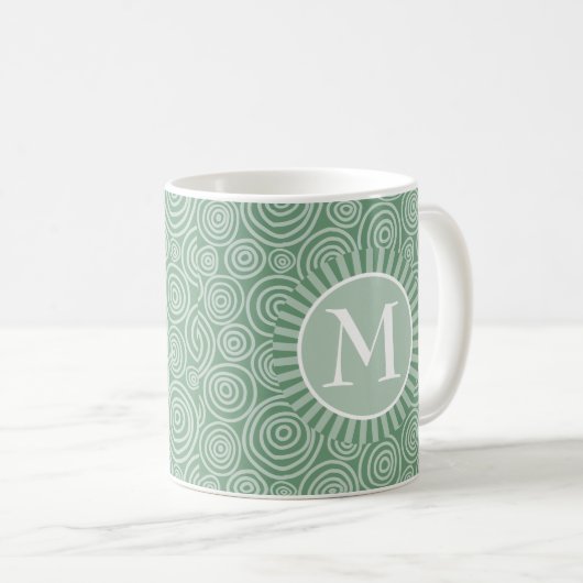 Monogram Sage Green Spirals - Personalisiert Kaffeetasse (VorderseiteRechts)