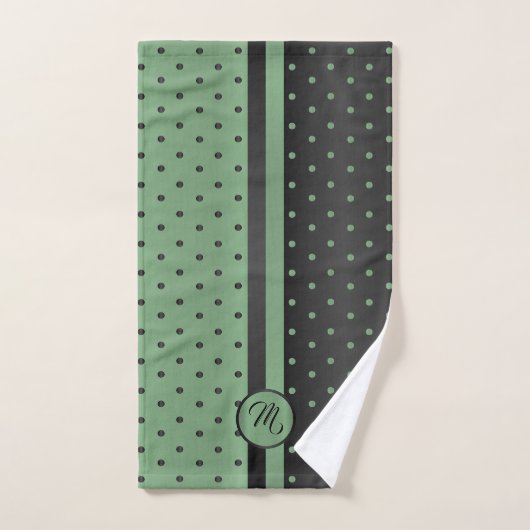 Monogram Sage Green und Black Polka Dot Pattern Badhandtuch Set (Handtuch)