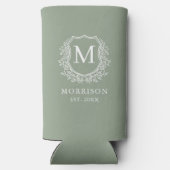 Monogram Sage Green Wappen Botanical Wedding Selters Dosenkühler (Rückseite)