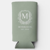 Monogram Sage Green Wappen Botanical Wedding Selters Dosenkühler (Vorderseite)