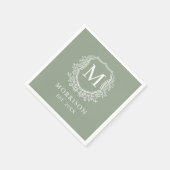 Monogram Sage Green Wappen Botanical Wedding Serviette (Ecke)