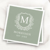 Monogram Sage Green Wappen Botanical Wedding Serviette