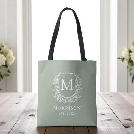 Monogram Sage Green Wappen Botanical Wedding Tasche