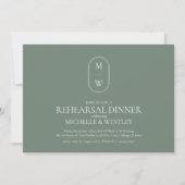 Monogram Sage Green Wedding Probe Dinner Einladung (Vorderseite)
