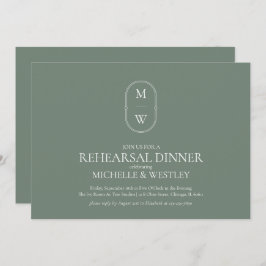 Monogram Sage Green Wedding Probe Dinner Einladung