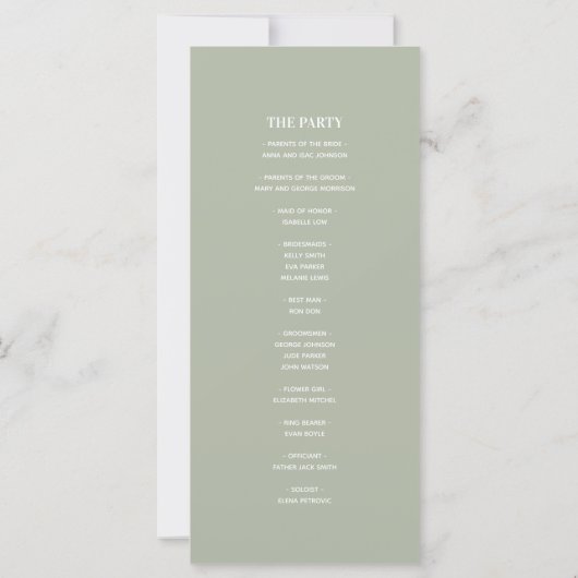 Monogram Sage Green Wedding Program (Rückseite)