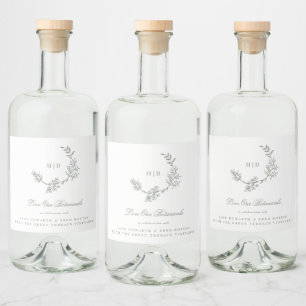 Monogram Sage Green Wreath Classic Wedding Gin Alkoholflaschenetikett