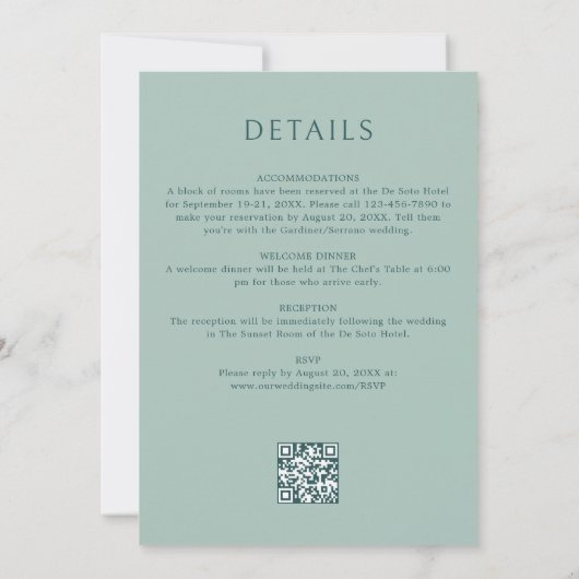 Monogram Sage Olive Green QR Code Hochzeit Einladung (Rückseite)