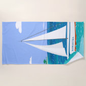 Monogram Sailboat Coastal Seaview Beach Handtuch (Vorderseite)