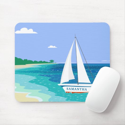 Monogram Sailboat Coastal Tropical Beach Mousepad (Mit Mouse)