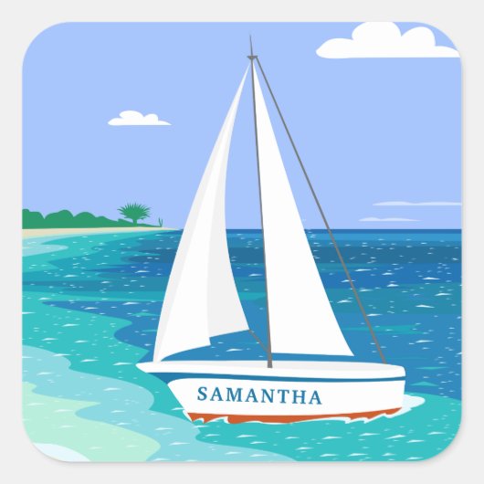 Monogram Sailboat Coastal Tropical Beach Stickers (Vorderseite)