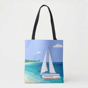 Monogram Sailboat Coastal Tropical Beach Tote Bag Tasche