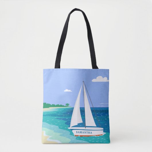 Monogram Sailboat Coastal Tropical Beach Tote Bag Tasche (Vorderseite)