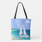 Monogram Sailboat Coastal Tropical Beach Tote Bag Tasche (Rückseite)