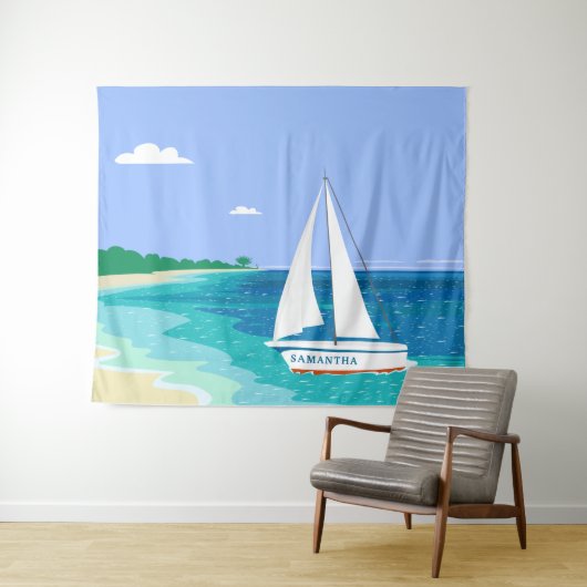 Monogram Sailboat Coastal Tropical Beach Wandteppich (Beispiel (Horizontal))