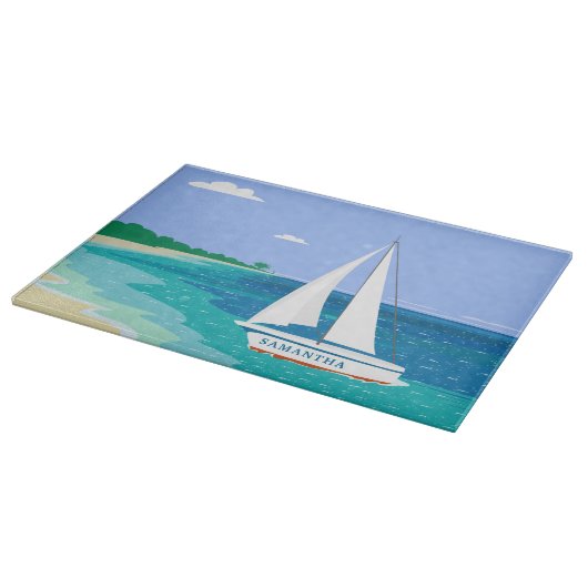 Monogram Sailboat Coastal Tropical Cutting Board Schneidebrett (Ecke)