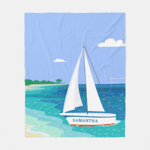 Monogram Sailboat Coastal Tropical Fleece Blanket