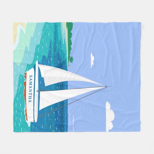 Monogram Sailboat Coastal Tropical Fleece Blanket (Vorderseite (Horizontal))