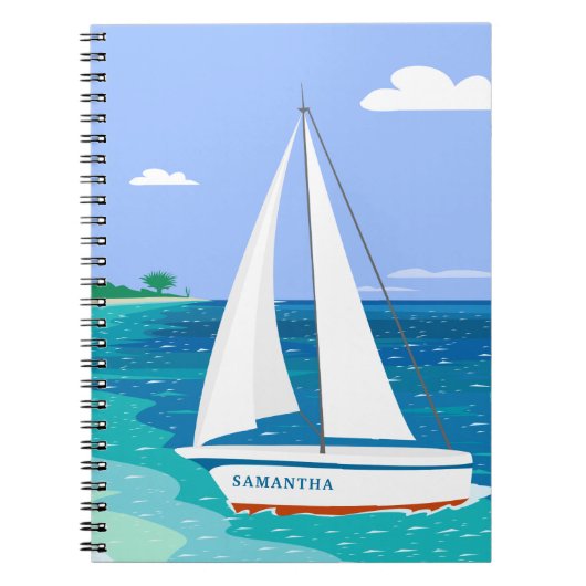 Monogram Sailboat Coastal Tropical Notebook Notizblock (Vorderseite)
